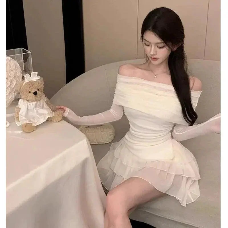 Elegant Milk Fabric Cake Two Piece Set Spring Party Outfit