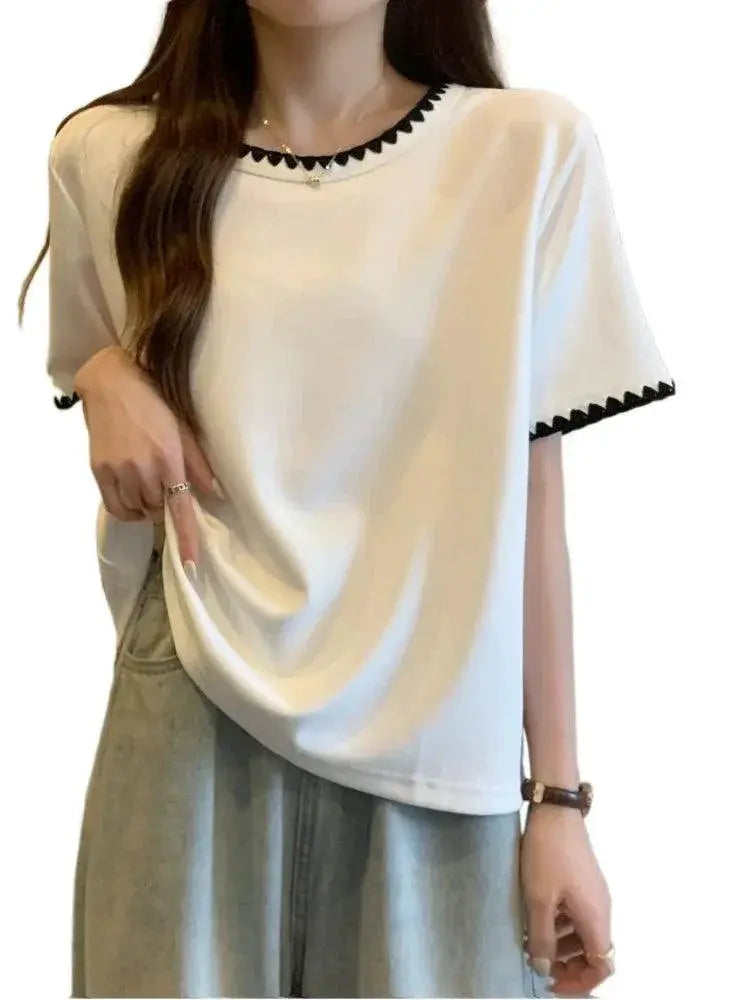 Contrast Color Shoulder Tee Chic Summer Style Eye Catching