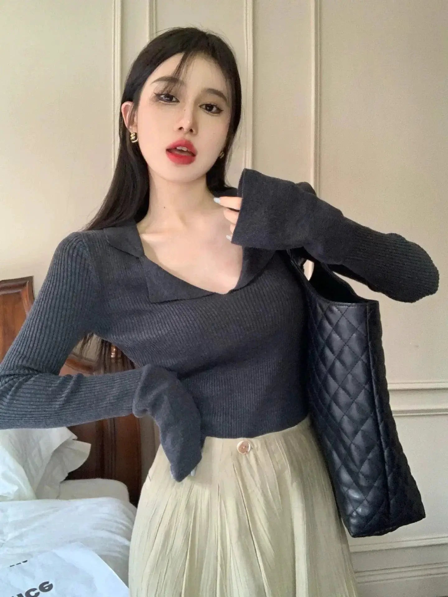 Japanese Style Cotton Long Sleeve Slim Fit Sweater