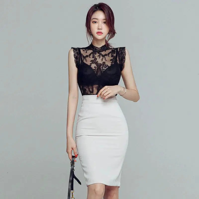 Black Lace Mesh Shirt For Women Summer Fashion Elegance