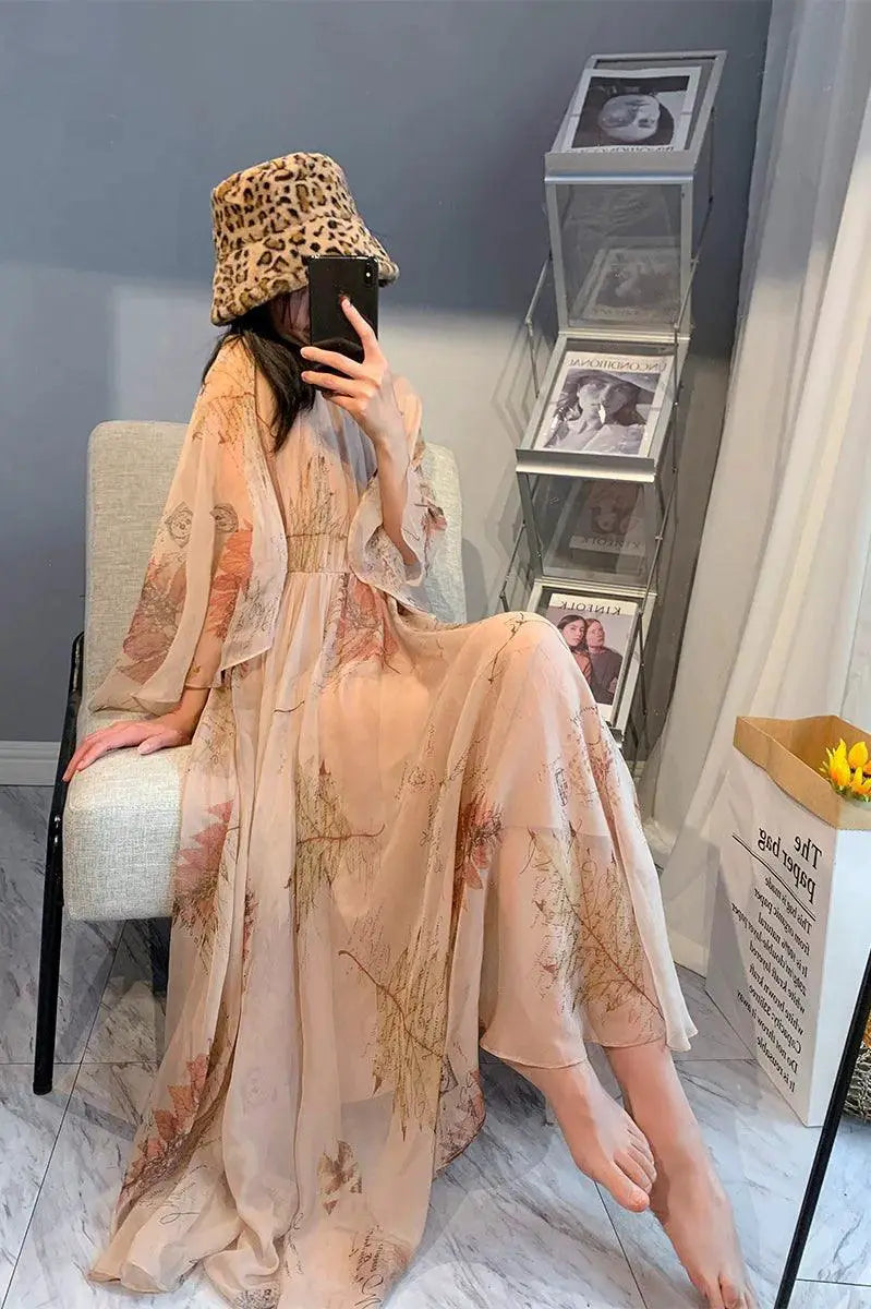 Chiffon Floral Dress Elegant Bohemian A Line Skirt