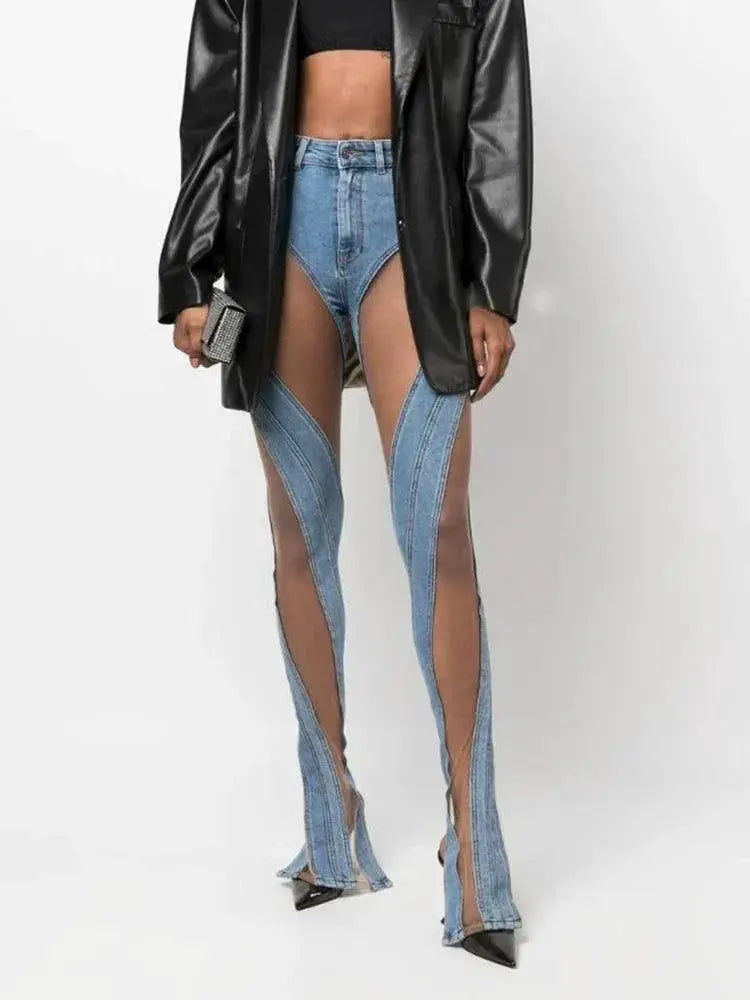 Mugler Spiral Mesh Low Waist Denim Pants
