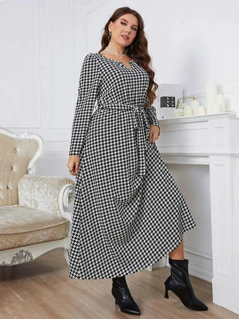 Plaid V Collar Dress Plus Size Autumn Fashion Collection