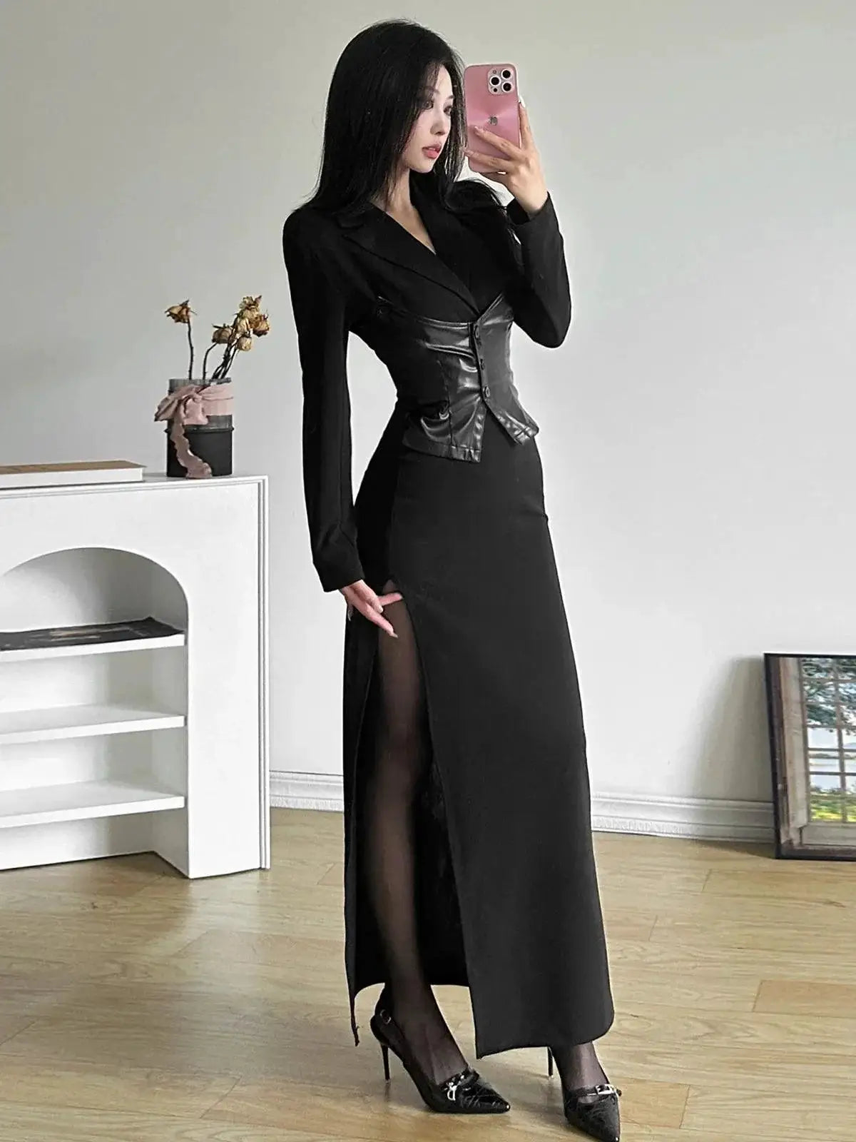 Edgy Black PU Leather Sheath Dress For Street Style Look