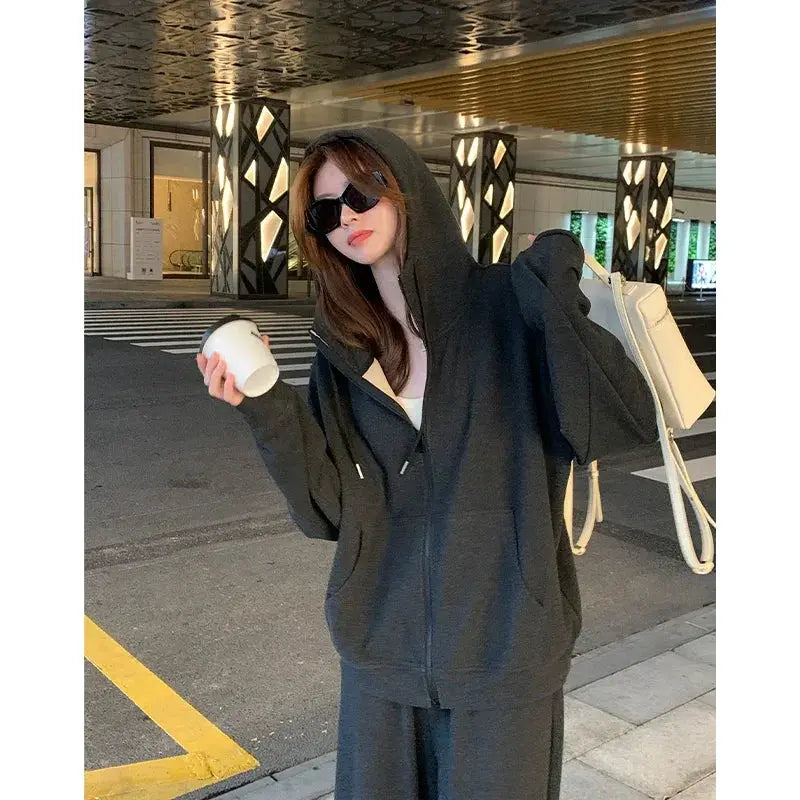 Ayi Brushed Coat And Trousers Set With Hoodie For Autumn