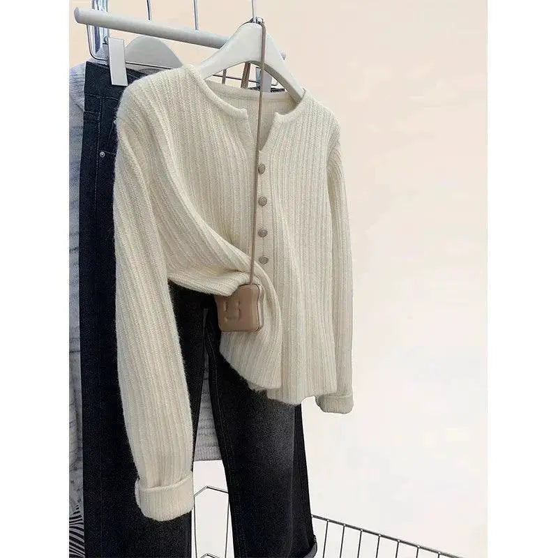 Cozy Oatmeal V Neck Split Sweater Winter Fashion Essential