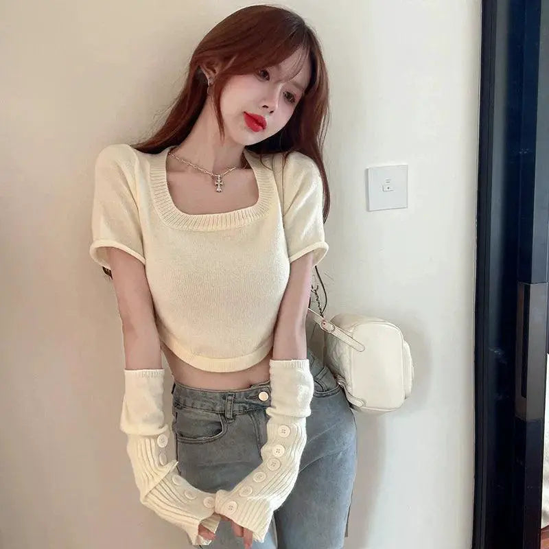 Convertible Sleeves Sweater Korean Chic Versatile Design