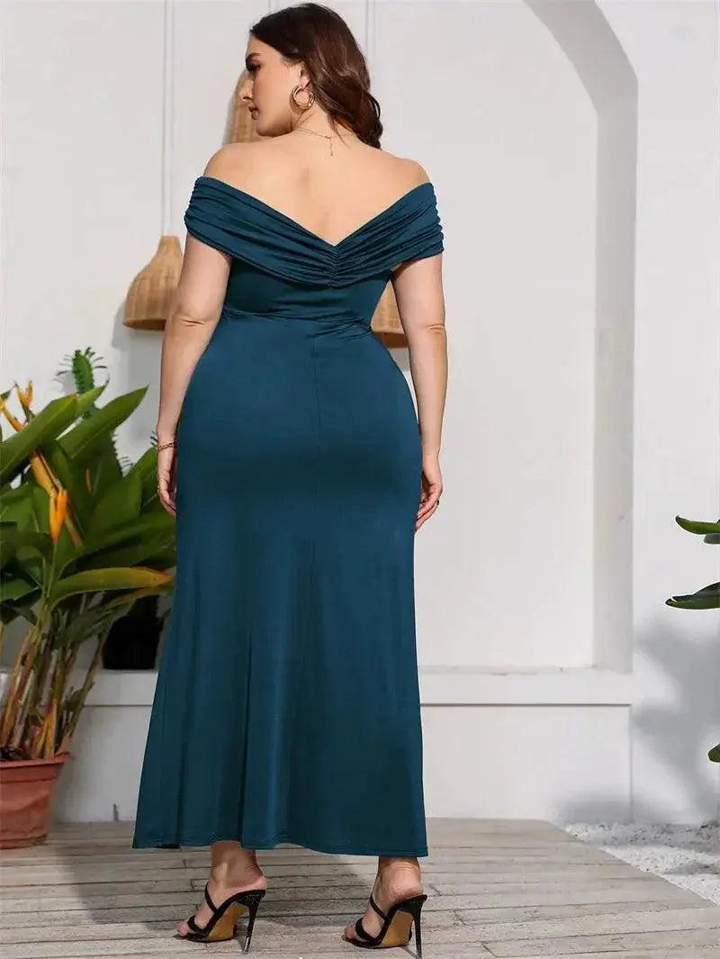Plus Size V Collar High Waist Dress Chic Elegant Summer