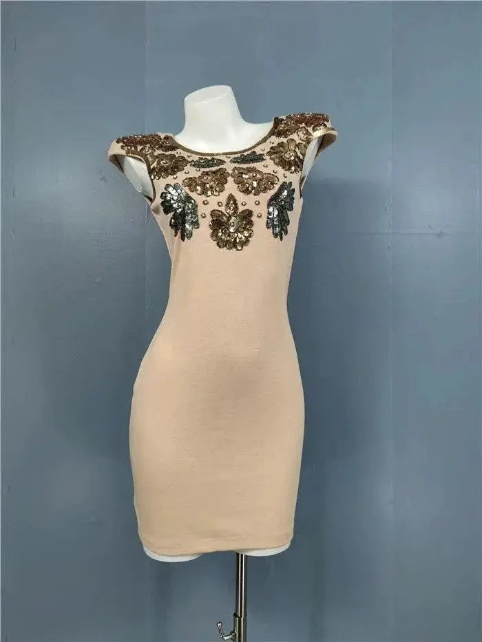 Li Jia Sequin Embroidered Cocktail Dress Elegant Mini Bag