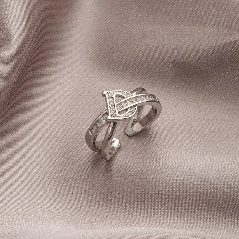 Letter D Open End Zircon Ring For Women 2024 Fashion Jewelry
