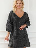 New V-Neck Denim Knee-Length Skirt Open Back Loose Pullover