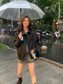 Retro Brown Distressed Leather Motorcycle Coat Street-Style Chic