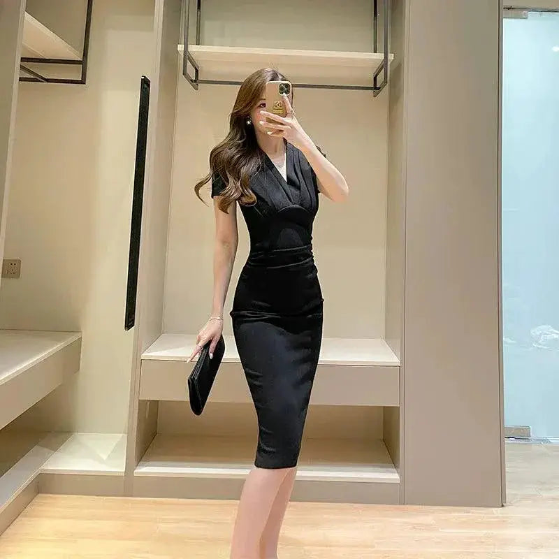 French Inspired V Neck Midi Dress For Summer Workwear