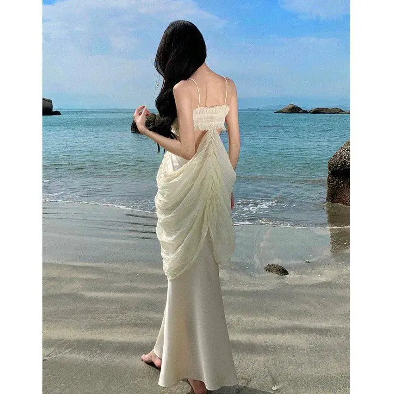 Ruched Asymmetric Beach Dress Elegant Summer Outfit 2024