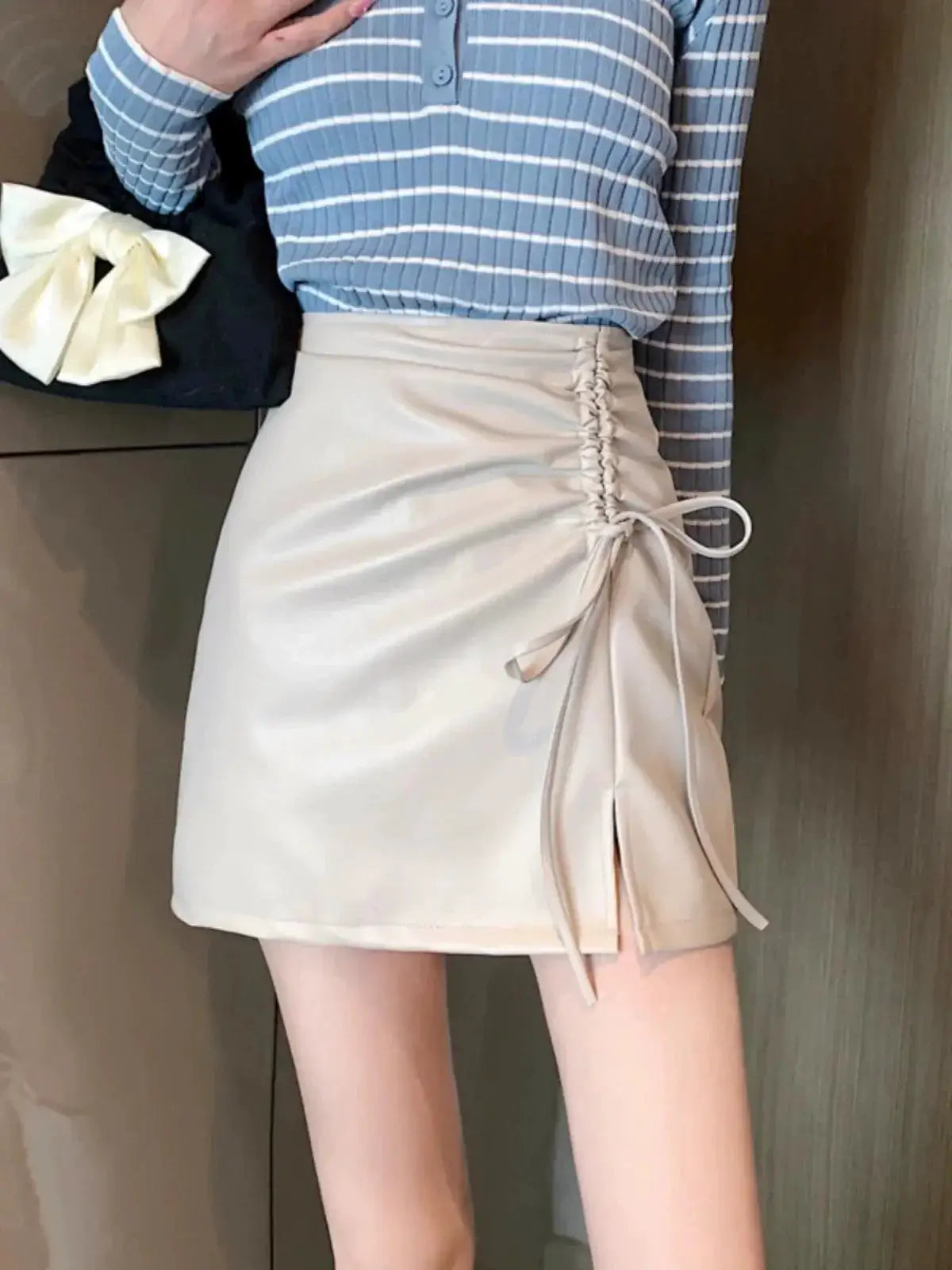 Black Leather Sheath Skirt European Chic Autumn Style