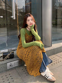 Korean Knitted Bandage Dress Chic Spaghetti Strap Outfit