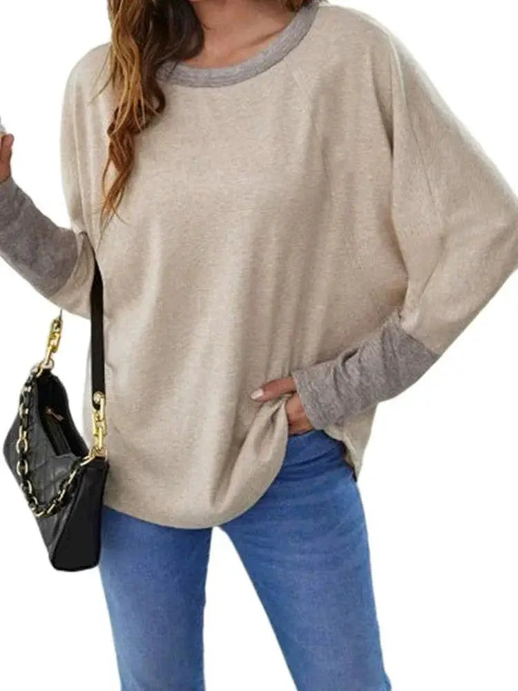 Fall Round Neck Loose Pullover Women Contrast Color 2024