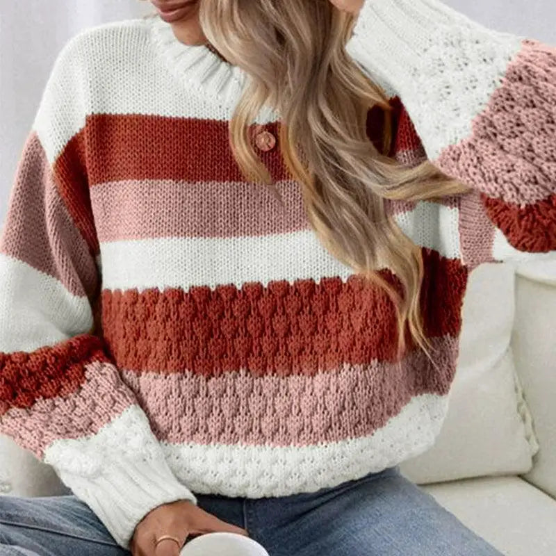 Fashion Stripe Texture Feeling Pullover Sweater For Ladies