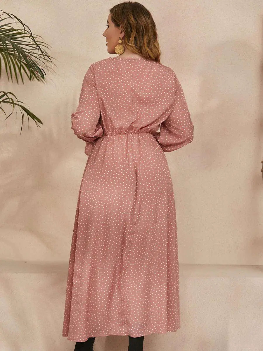 Summer Vibes Polka Dot V Neck Dress for Plus Size Women