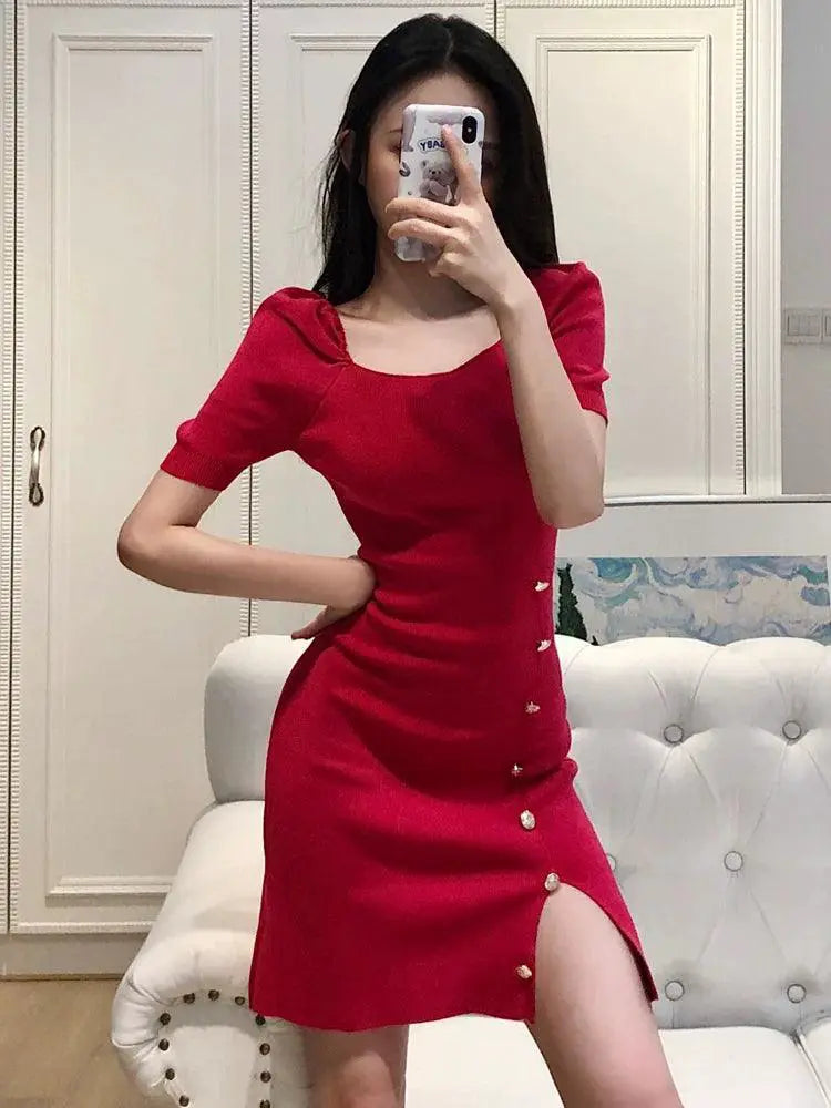 Women's Chic Square-Cut Collar Spring Dress 2021 Fashion