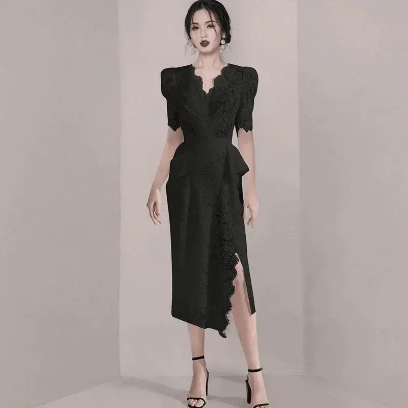 Chic V Neck Lace Dress for Elegant Summer Spring Style