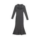 Sophisticated Dark Gray Fishtail Dress Elegant European Style