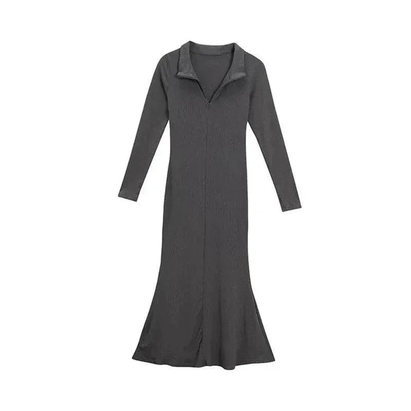 Elegant Dark Gray Fishtail Dress European Style For Women