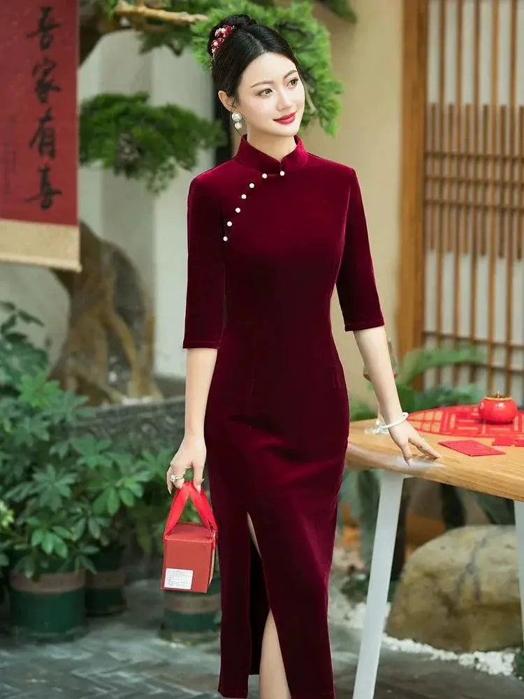 Elegant Mother Cheongsam Autumn Wedding Gown Versatile Wear