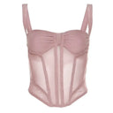 Summer Fishbone Mesh Top Waist Strap See Through Apparel