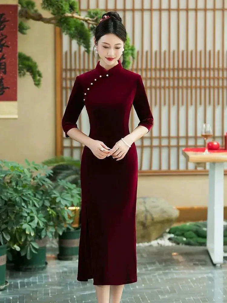 Elegant Mother Cheongsam Autumn Wedding Gown Versatile Wear