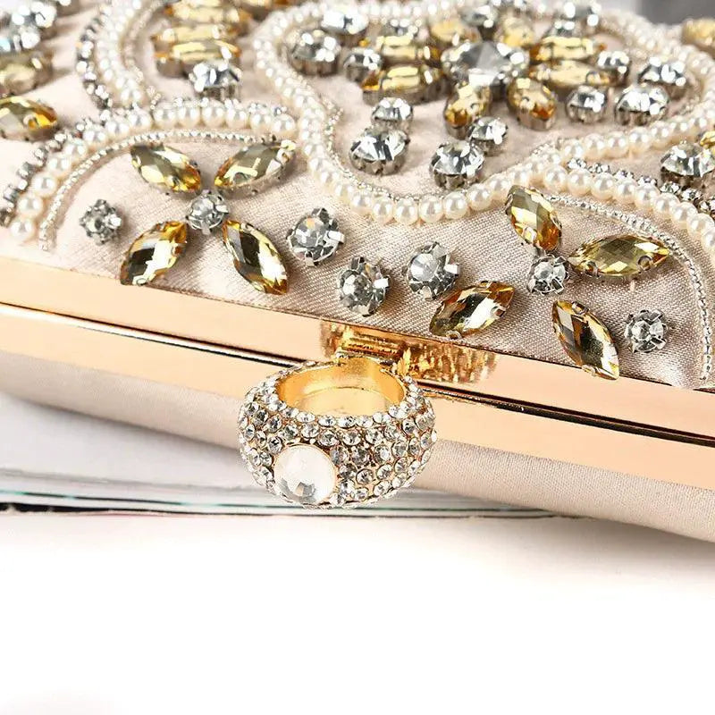 Elegant Crystal Clutch Bag Pearl Evening Purse Glam Events