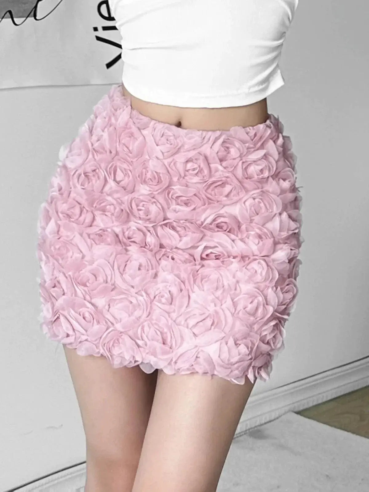 Kliou Pure Desire Skirt Three Dimensional Roses Fashion