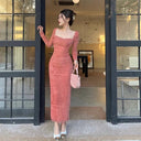 Insdoit Lace Bodycon Dress Retro Chic Winter Fashion