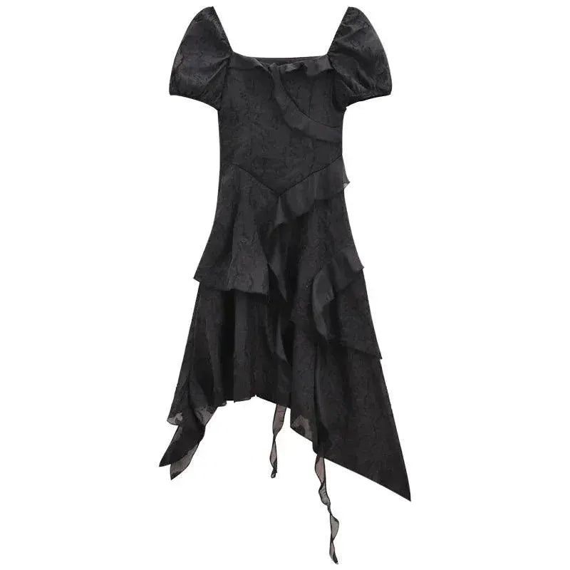 Tea Break Ruffle Dress Korean Chic Style Irregular Hem