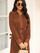 Fall 2024 New Arrival Pure Color Long Sleeves Dress