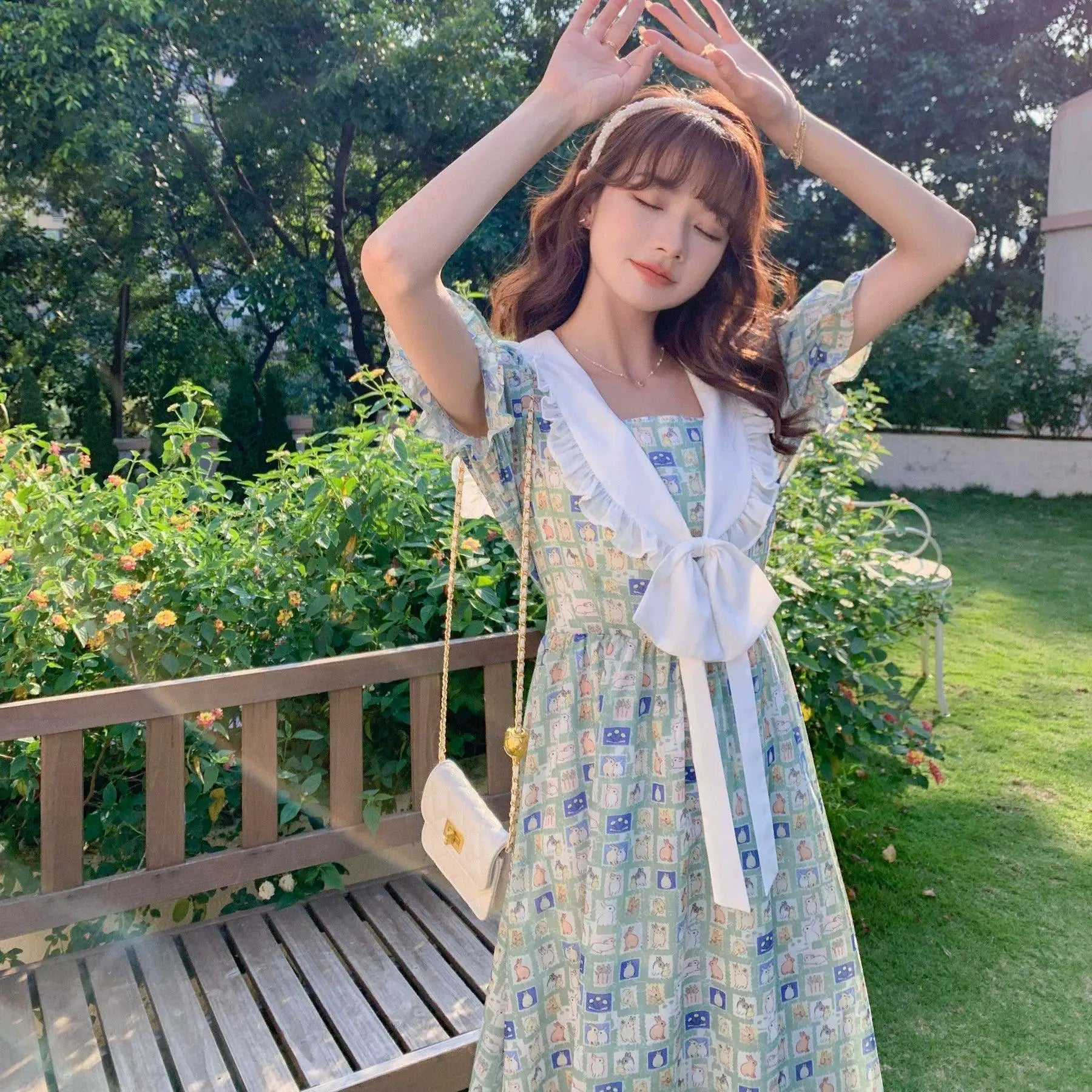 Lu Xiaonai Rabbit Print Summer Dress Princess Charm Style