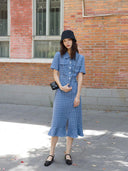 Retro Houndstooth Denim Dress Timeless Korean Style Chic