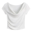 Pure Desire Swing Collar Sexy Slim Stretch Short Sleeve Tee