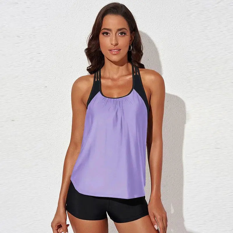 2024 Conservative Split Swimsuit U Collar Tankini For Women