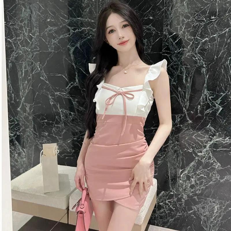 Nighttime Chic Chiffon Dress With Colorful Ruffle Sleeves