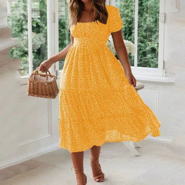 Floral Maxi Dress With Square Collar Spring Fashion