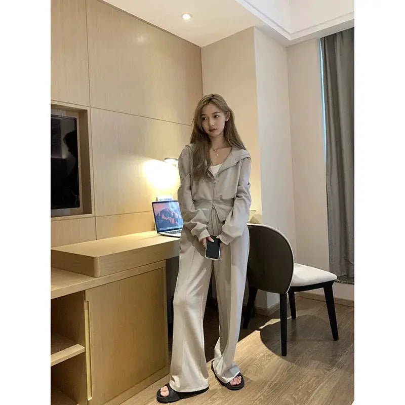 Double Zipper Short Coat Drawstring Hooded Sweater Unisex