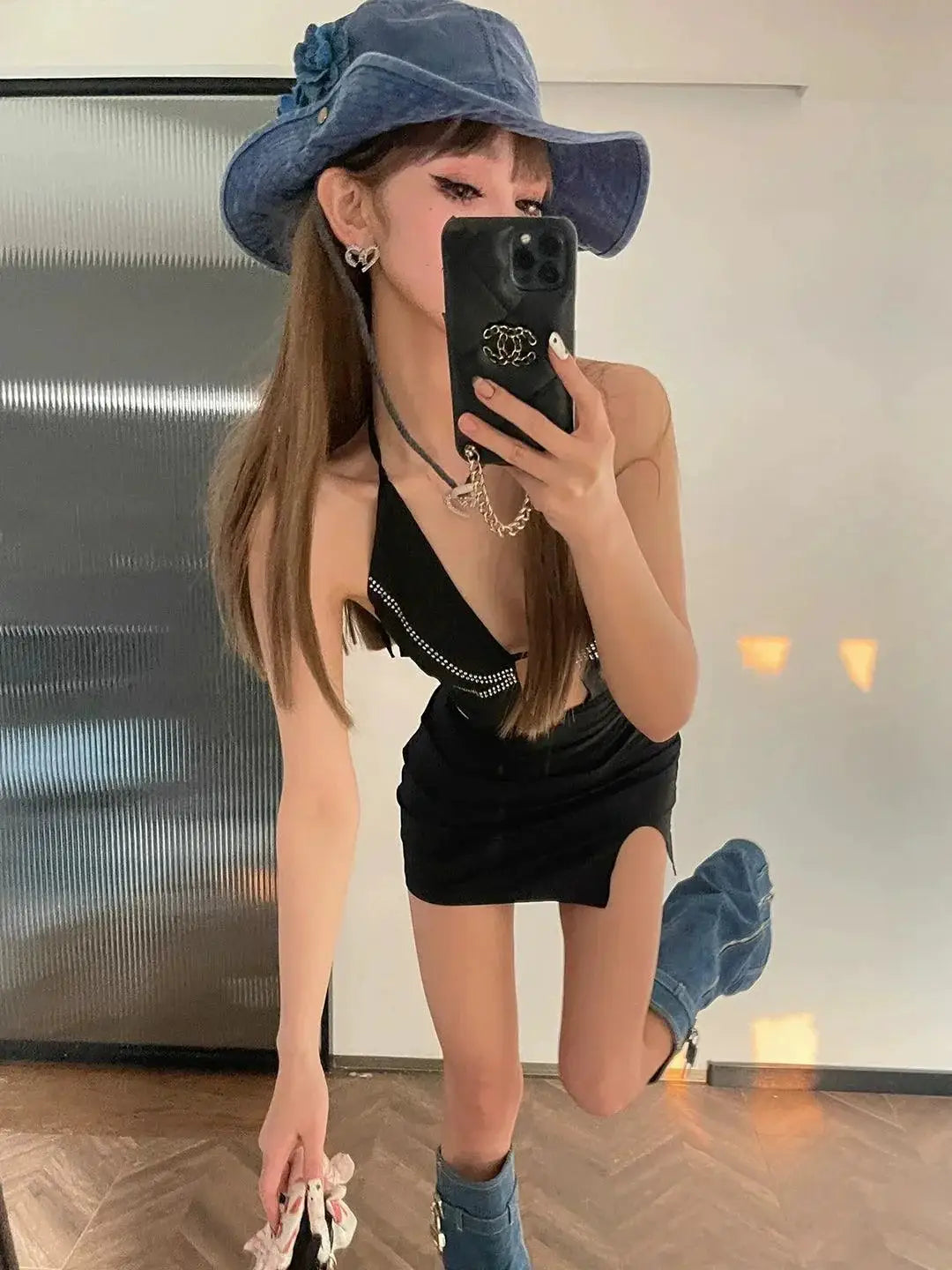 Chiclynana Gyaru Dress Backless Skirt High Waist Summer