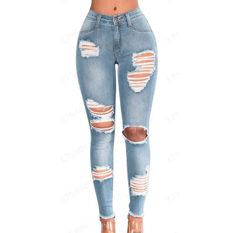 Elastic Ripped Jeans For Women 2024 Fashion Denim Pants