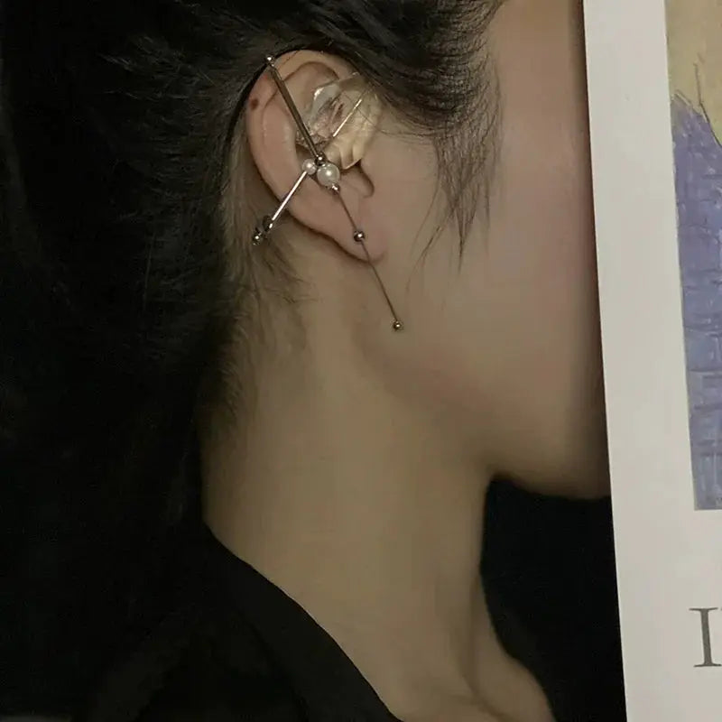 Cool Crystal Elf Auricle Earrings Geometric Alloy Design