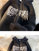 Autumn Puff Print Hooded Cardigan Sweater For Teens