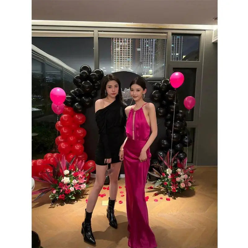Dragon Fruit Halter Dress Elegant Sleeveless Partywear
