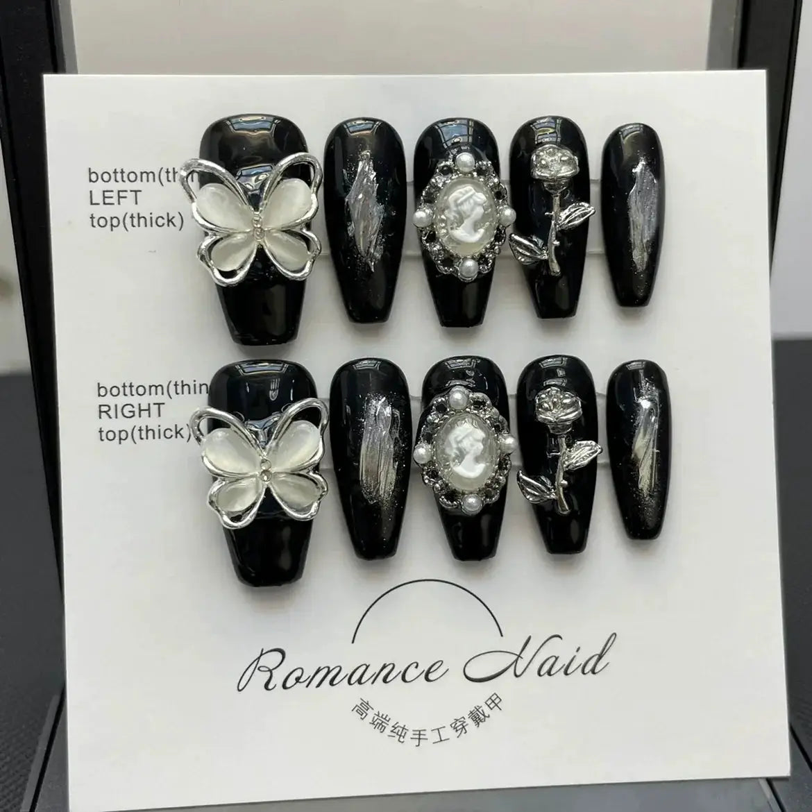 Real Shot Butterfly Rose Rhinestone Manicure Set Long Length