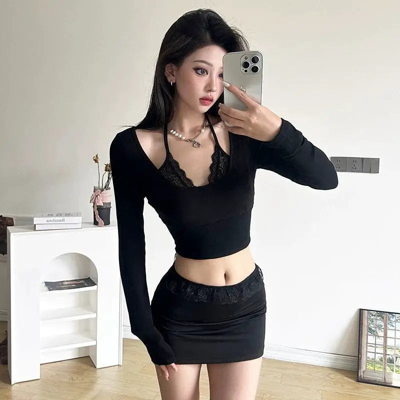 Pure Desire Lace Patchwork Two Piece Chic Womens Fashion