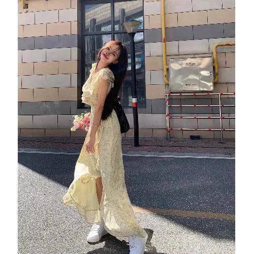 Spring Blossom Floral Dress With French Waist Comfort